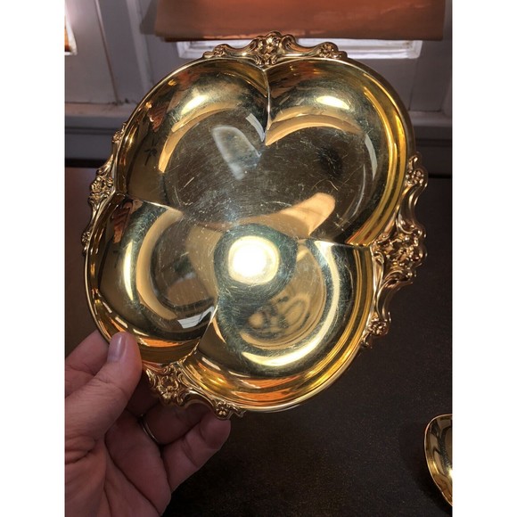 Vintage International Silver 24K G.E. 4-Leaf Clover Spoon/ Nut Candy Bonbon Dish - Picture 7 of 9